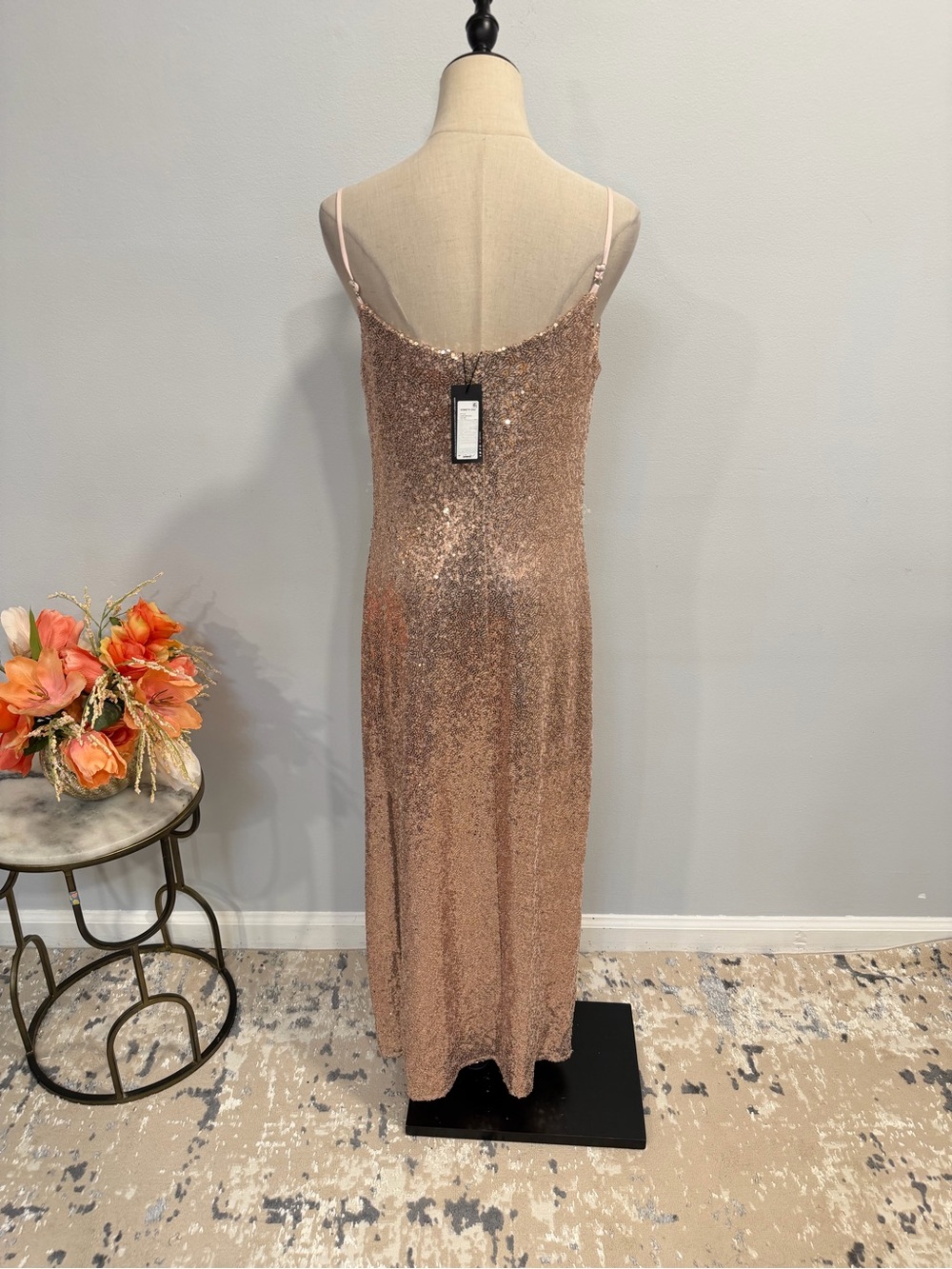 Kenneth Cole Rose Gold Sequin Cowl Neck Sleeveless Slip Dress - Size Small - Picture 10 of 16